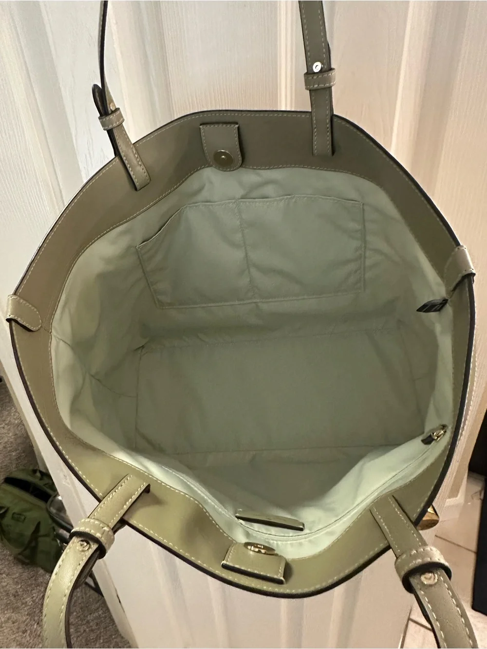 kate spade Olive and Cream Canvas Tote with Coin Pouch